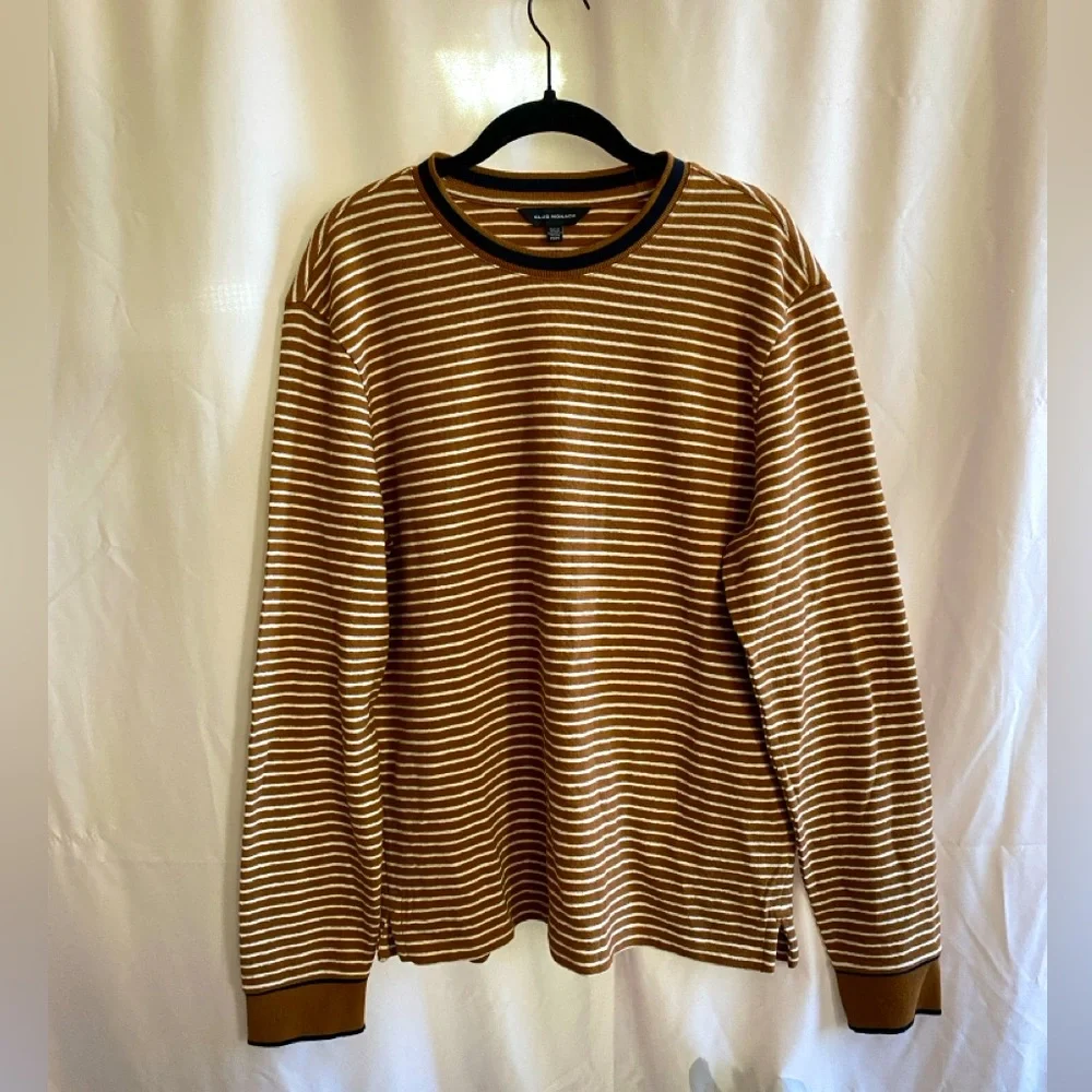 Club Monaco Men's M Slim Striped Tricot Crew Long Sleeve Pullover Knit Sample